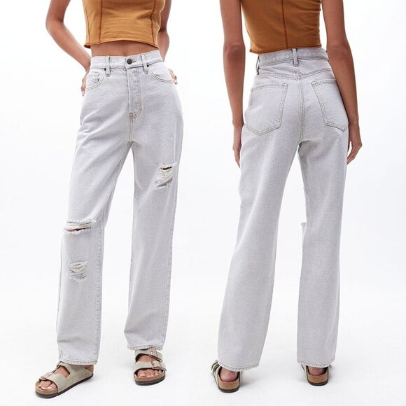 PacSun Denim - Pacsun Eco Gray Ripped Dad Jeans Size 26 Button Fly High Rise Baggy Slouchy Fit